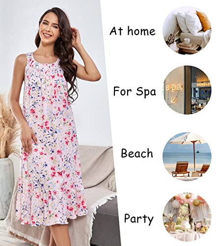 Image of 100% Cotton Nightgowns for Women Soft Ladies Gowns Sleepwear Long Sleeveless Nightgown