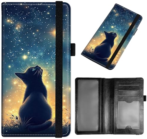 GYSYZJDH Étui de chéquier pour homme et femme, fin en cuir synthétique avec blocage RFID, élégant et durable, motif chat noir, Checkbook Cover