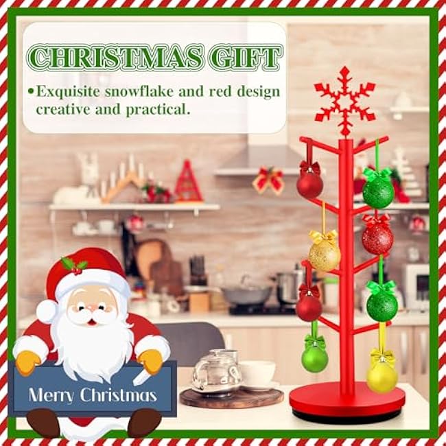 Coffee Mug Holder Tree Upgraded 360¡ã Rotated 8 Hooks Mug Holder for Countertop Black Cups Storage Rack Wood Coffee Cup Rack for Christmas Kitchen Accessories(Snowflake)