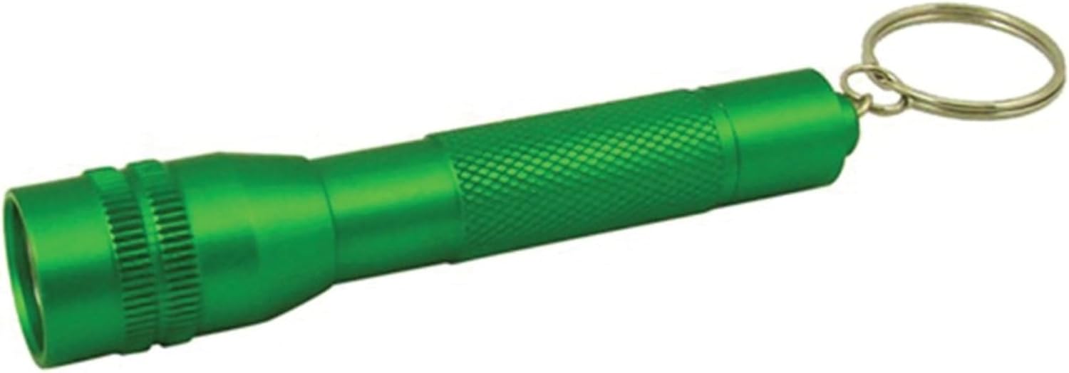Green Dorcy 10-Lumen LED Keychain Flashlight with a silver keychain ring attached to the tail end.