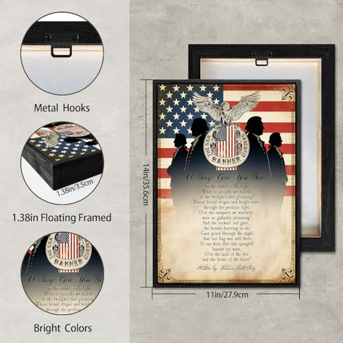 Image of American Flag Framed Canvas Wall Art, 4th of July Red White Blue Canvas Prints, USA Flag with Bald Eagle Patriotic Decorations, Vintage Independence Day Wall Decor for Bedroom Living Room 11x14
