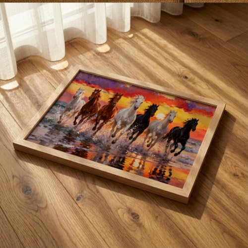 Image of Suneree 7 Horse Vastu Wall Painting (Landscape Collection) (Natural, Design 01, 10x13 Inch)