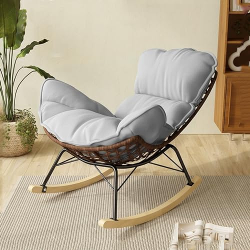 Mid Century Fabric Rocking Chair Padded Seat - Rattan Chair for Bedroom Office Nursery - Comfy Glider Recliner Chair for Relaxing and Lunch Breaks