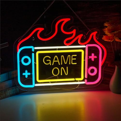 Image of Game On Neon Sign for Wall Decor, Game Console Dimmable LED Neon Light Sign for Switch Room Children's Bedroom Gaming Room Decor Wall Art Birthday Gift Men Cave, USB Powered.