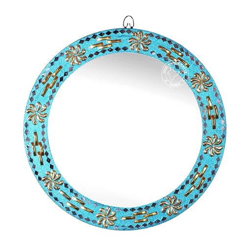 Image of Round Wall Mirror - Round Mirror, Rustic Accent Mirror for Bathroom, Entry, Dining Room, & Living Room. Metal Round Mirror for Wall (Turquoise 4, 16 inch x 16 inch)