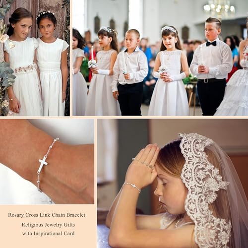 Christian Gifts for Women Girls 925 Sterling Silver Rosary Cross Link Chain Bracelet Baptism Communion Confirmation Religious Jewelry Gifts with Inspirational Card2