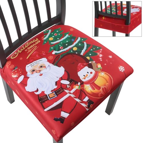 Image of SearchI Christmas Dining Chair Seat Covers Set of 4, Soft Stretch Xmas Seat Covers for Dining Chairs, Dining Room Seat Covers for Christmas Decoration(Rear-Covered, Santa Claus)