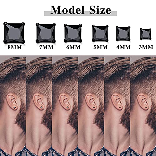 Jstyle Stainless Steel Black Stud Earrings for Men Women 20G Cubic Zirconia Black Earrings Studs for Sensitive Ears Hypoallergenic CZ Surgical Steel Earrings Pierced 3-8mm3