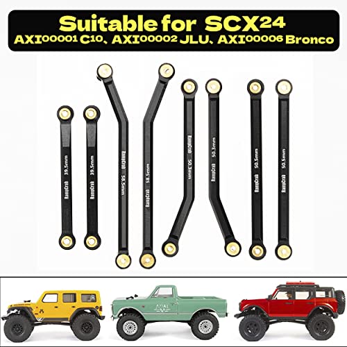 Rampcrab High Clearance 4 Links Set, Cnc Aluminum Links Set, Upgrade Parts For Scx24 Bronco Axi00006, C10 Axi00001,Jeep Wrangler Jlu Axi00002, Axial 1/24 Rc Crawler Car Upgrade Accessories, 8Pcs Black #TOP4