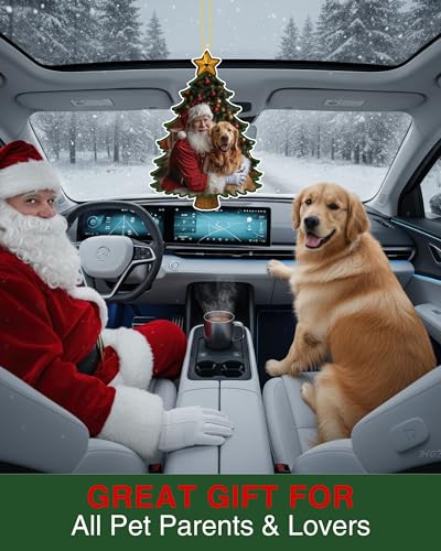 Image of Santa with Golden Retriever Air Freshener - Evergreen Scent - Cute Dog Car Freshener & Holiday Decoration - Pet Friendly, Non-Toxic, Long-Lasting Scent - Great Gift for Pet Lovers - Designed in USA