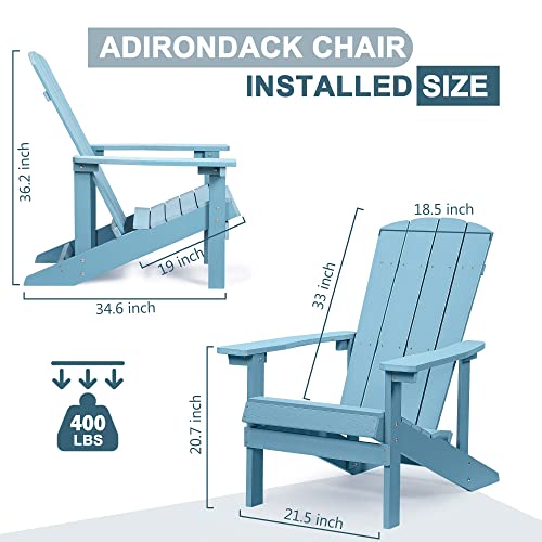 Aok Garden Adirondack Chairs Set Of 2, Weather Resistant Hips Plastic Fire Pit Chairs, Modern Poly Adorondic Outside Chairs, 350 Lbs Adirondack Chair For Easy Assembly, Blue #TOP2
