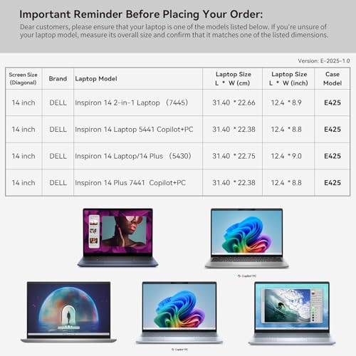 Image of Smatree 14 inch Laptop Sleeve for DELL Inspiron 14 5441 /14 Plus 7441 | for 14 inch DELL Inspiron 14 /14 Plus /14 2 in 1,Laptop Case with Pocket,Patented Super Corner Design (E425)