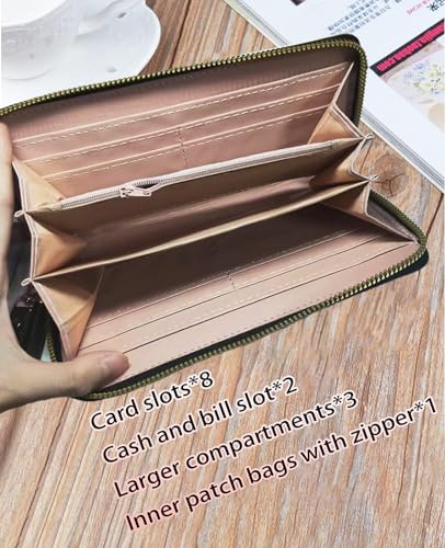 Multifunctional Women's Wallets, Womens Purses Coin Purse with Card Holder, Leather Wallets for Women with Zipper Closure and Multiple Pockets (Blue, L)3