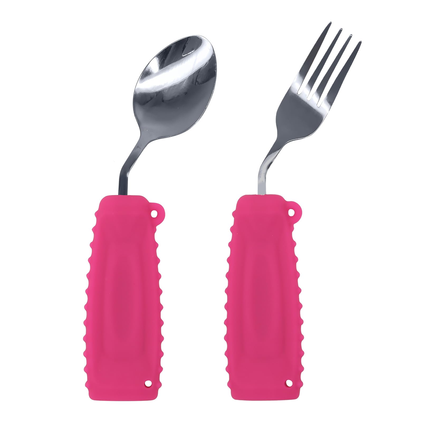 Ehucon Adaptive Utensils Set for Hand Tremors,Arthritis and Parkinsons -Weighted Silverware with Non-Slip Handle to Easy Grip,Eating Flatware for Elderly Use (Left hand 1fork+1spoon=1set,Pink)