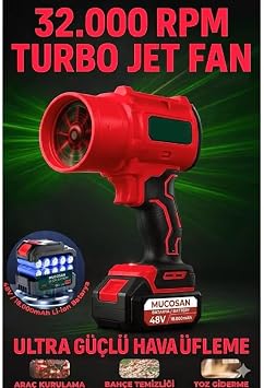 48V Kablosuz Hava  fleyici 32.000RPM Turbo Fan  ift Bataryal