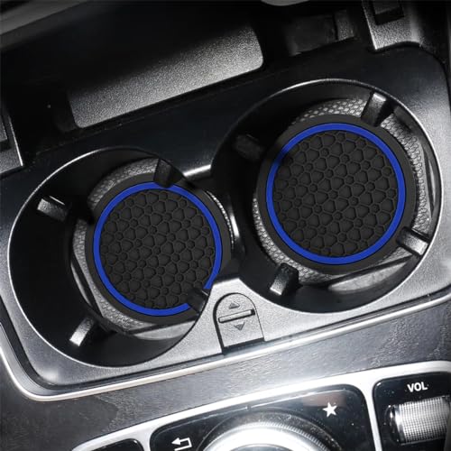 Image of Mandark 4PCS Car Cup Holder Coasters, 2.75 Inch Non-Slip Insert Water Bottle Holder Pads, Dustproof Automotive Interior Accessories Mat, Universal for Vehicles, Trucks, RVs and More(Black /Blue)