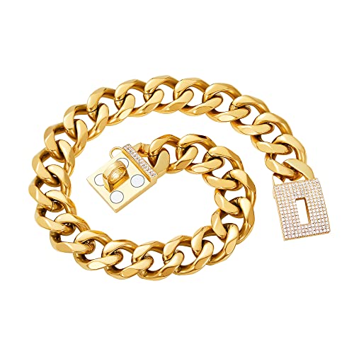 Girl Boy Cute Gold Chain Metal Dog Collar, Steel Heavy Duty Strong Dog Necklace With Magnet Buckle #TOP2