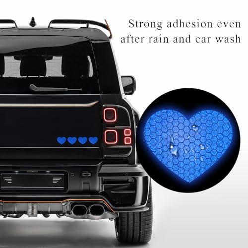 Image of 10PCS Vinyl Decal for Cars, High Intensity Reflective Sticker Night Safety Sign Bumper Decals, Waterproof Grid Vinyl Stickers Scratch Cover for Auto Window Laptop (Heart, Blue)