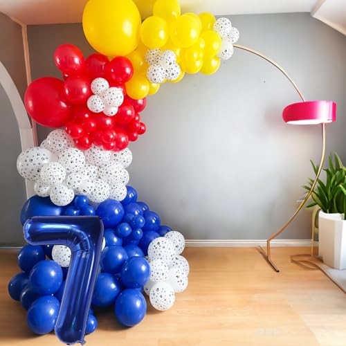 Image of 6th Birthday Decorations Boy, Dog Paw Six Years Old Party Arch with Red Blue Yellow Long Latex Balloons 40 inch Number 6 Balloon and Star Foil for Paw Birthday Party Supplies