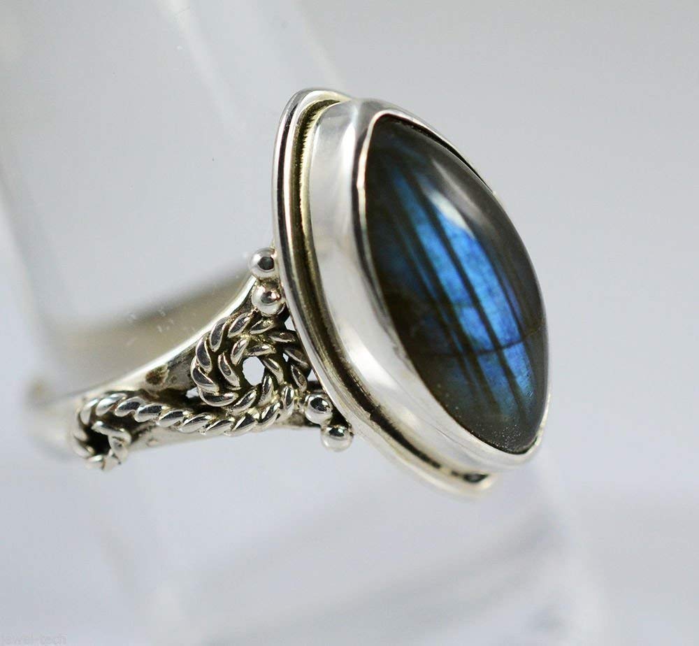 Labradorite-Stein-Silberring, 925er Sterlingsilber, handgefertigter Statement-Versprechensring für Frauen, natürlicher Edelstein-Boho-Schmuck, November-Geburtsstein, Geschenk für Sie