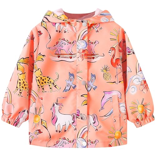 JinBei Wasserdicht Mädchen Kinder Softshelljacke Rosa Pferd Tierdruck Regenjacke Windjacke Übergangsjacke Jacke mit Weichesfütterung Kapuzenjacke Wanderjacke Outdoorjacke für 2 3 Jahre