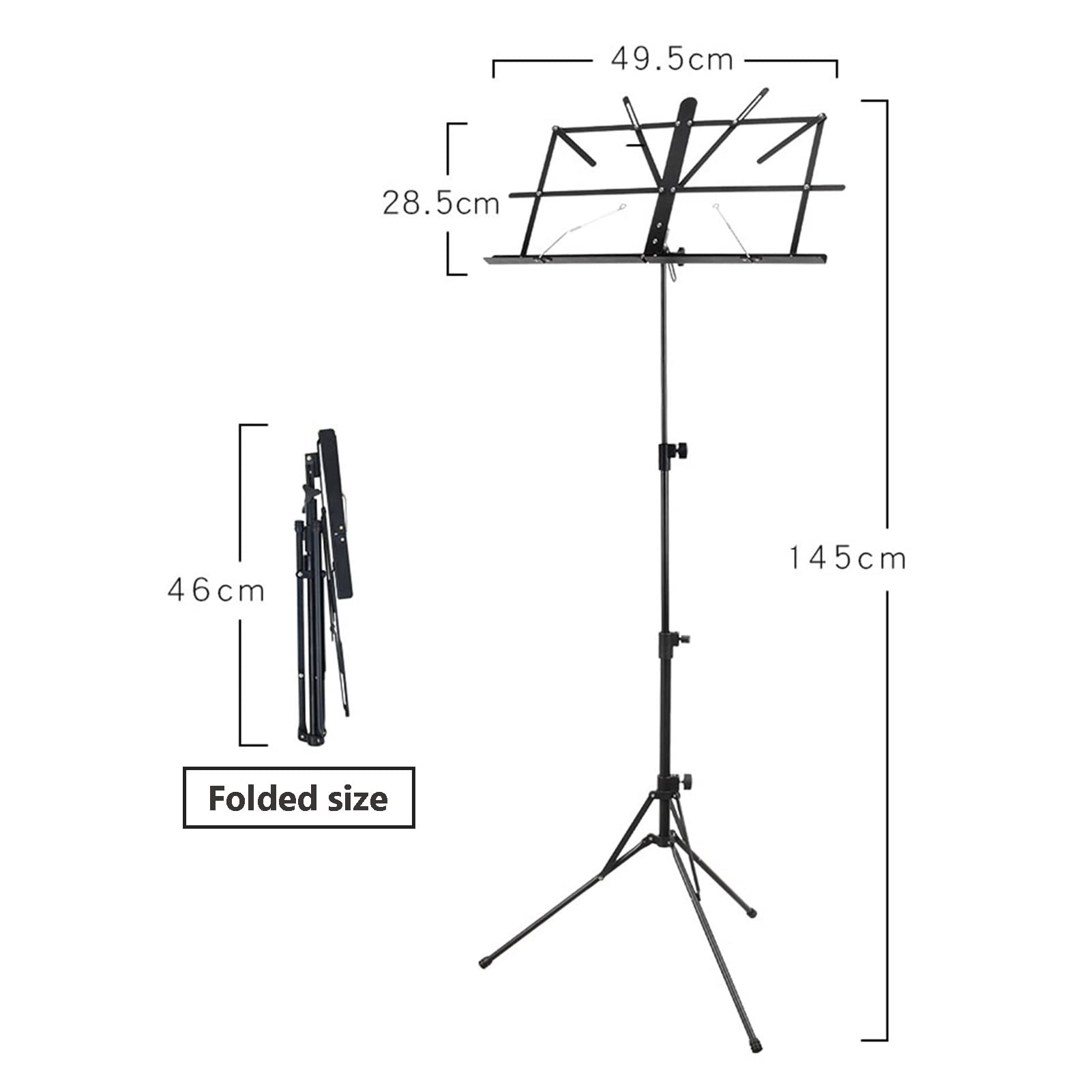 Notenständer LIU- Klappbarer Tragbarer Aluminiumlegierung, Höhenverstellbar, Mit Tragetasche, Für Outdoor-Reisen, Schwarz