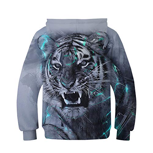Fiveearl Kid's Print Funny 3D Tiger Head Long Sleeve Hooded Hoodies Sweatshirts For Boys Girls 4-14 Years (1058, 7-8 Years) #TOP4