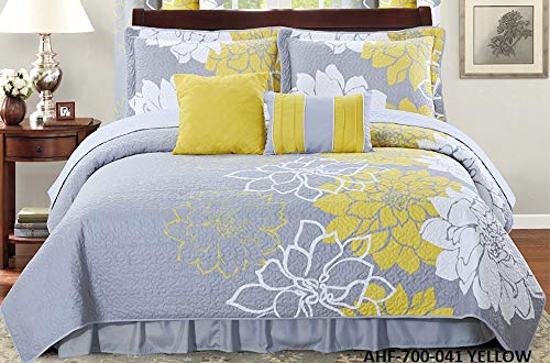 All American Collection New 6pc Flower Printed Reversible Bedspread Set with Dust Ruffle