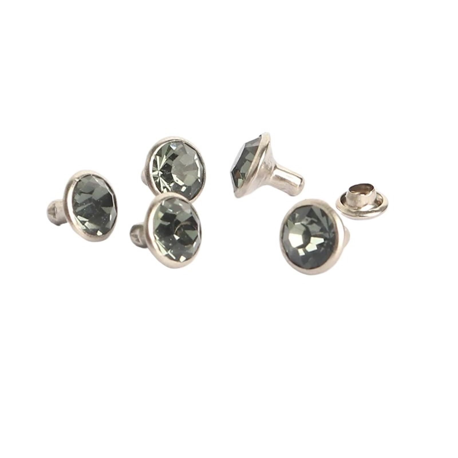Nity z kryształu górskiego 200 zestawów 8 mm Szary/czarny diament Szkło Kryształowe Nity z kryształu górskiego Nit skórzany Srebrna metalowa podstawa do obuwia skórzanego rzemieślniczego