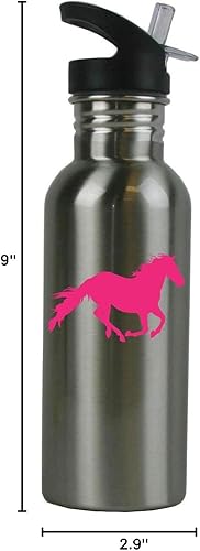 Miniatura 2 de Botella de agua personalizada de acero inoxidable con parte superior de pajita, botella de agua deportiva de 20 onzas, personalizable (rosa intenso)