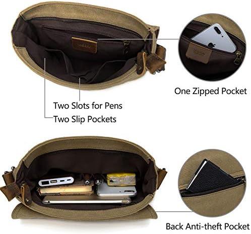 VASCHY Small Messenger Bag, Vintage Canvas Leather Lightweight Crossbody Bag - Image 5