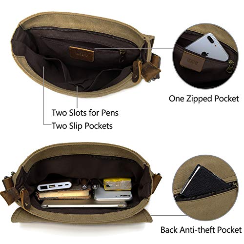 VASCHY Small Messenger Bag, Vintage Canvas Leather Lightweight Crossbody Bag