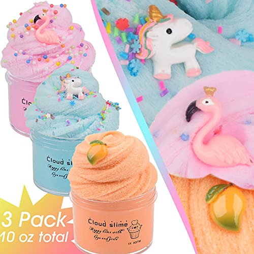 Image of Tonlead 3 Pack Cloud Slime Kit, Cloud Slime Pack Super Soft Putty Non-Sticky Sludge Toys for Kids, Birthday for Girls and Boys (Pink & Orange & Navy Blue Cloud Slime)