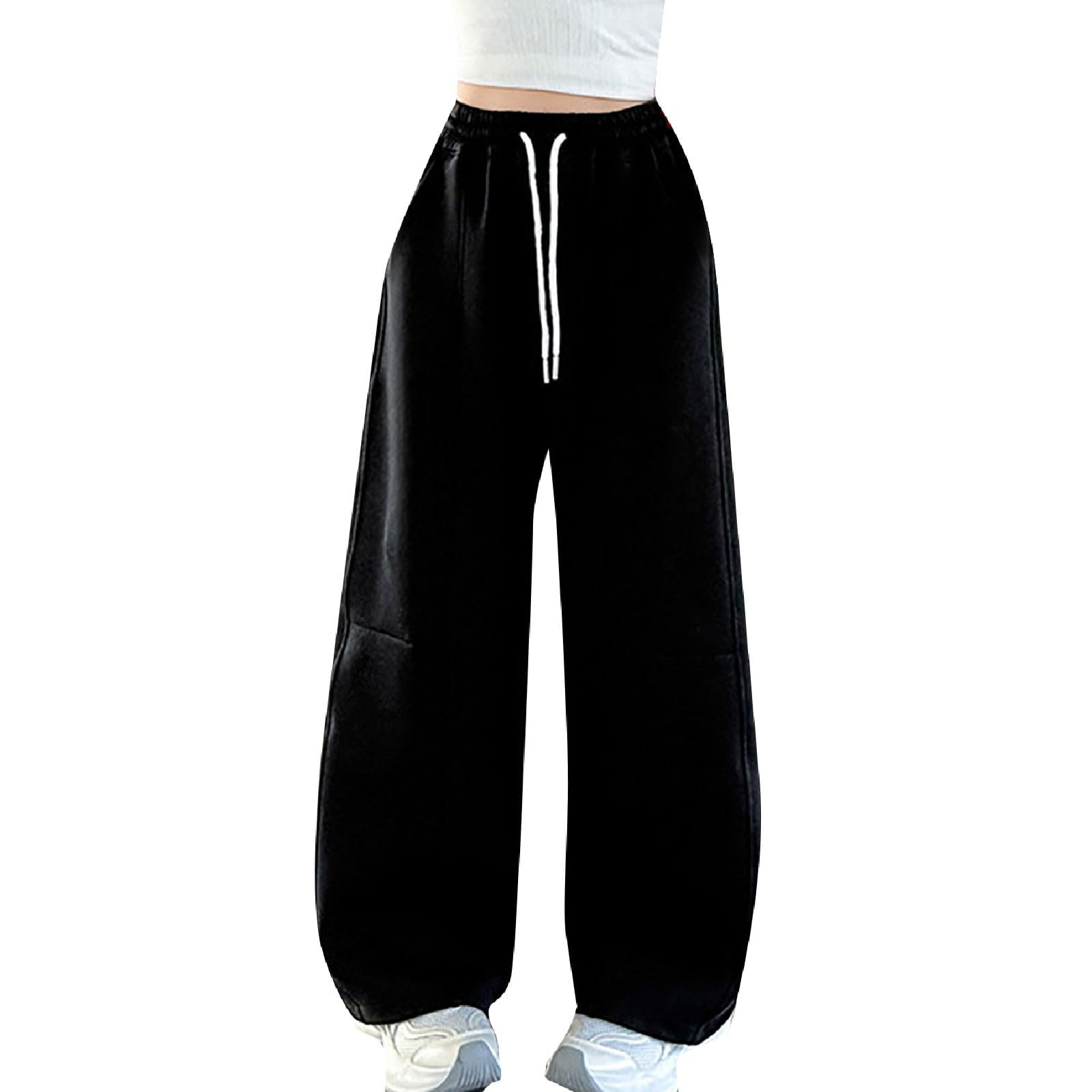Pantaloni da jogging larghi da ragazza a gamba larga foderati in pile elastico in vita pantaloni da scuola per bambini morbidi e caldi pantaloni della tuta casual comodi pantaloni da tuta casual