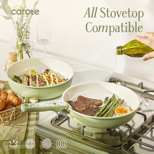 Image of CAROTE 25-Piece Ceramic Cookware Set, Nonstick Pots and Pans Set with Detachable Handle, Non-Toxic Kitchen Cooking Set, Dishwasher & Oven Safe, Induction Compatible, PFAS Free