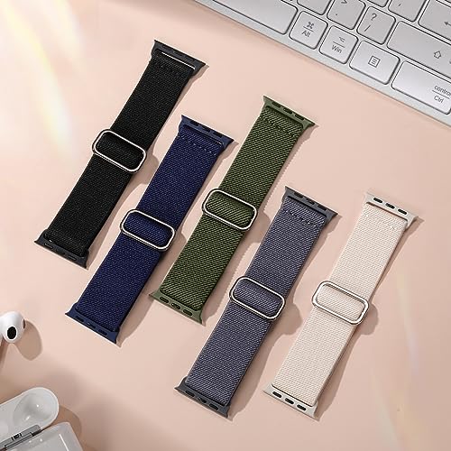 Image of Easuny 5 Pack Stretchy Bands Compatible with Apple Watch 40mm 41mm 42mm 38mm 44mm 45mm 46mm Women, Elastic Fabric Nylon Strap Wristband for iWatch SE 3 2 1 Series 11 10 9 8 7 6 5 4 3 Boho Solo Loop