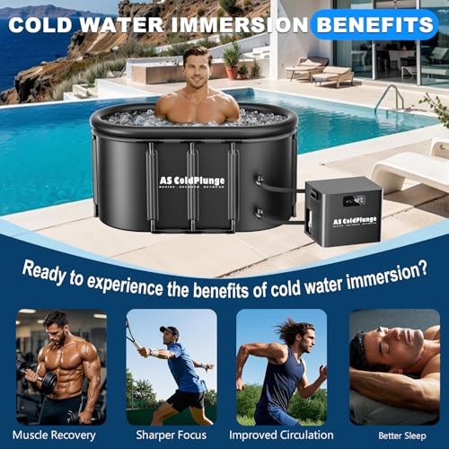 Image of AS ColdPlunge XXL Oval Cold Plunge Tub, 148 Gal Inflatable Ice Bath Tub with Insulated Lid, Reinforced Frame, Chiller Compatible Ice Pod for Athletes, Home Recovery, Indoor & Outdoor