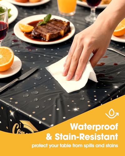 Image of Niuara Black Graduation Tablecloth 2026 - 4 Pack 54 inch x 108 inch Disposable Tablecloths for 6FT Tables, Class of 2026 Graduation Party Decorations & Supplies