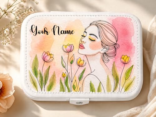Image of PRIMIT Personalized Jewelry Box for Women & Girls - Travel Jewelry Organizer with Custom Name & Floral Design, Bridesmaid, Wedding, Anniversary (Floral Woman)