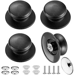 Iber Cazuelas Recambios 4pzs Tiradores de Tapa de Olla, Tirador de Tapa, Pomo Universal, Pomo de Tapa de Repuesto de Baquelita con Accesorios de Tornillo para Tapa de Olla, Cacerola, Botones de Repuesto (Negro)