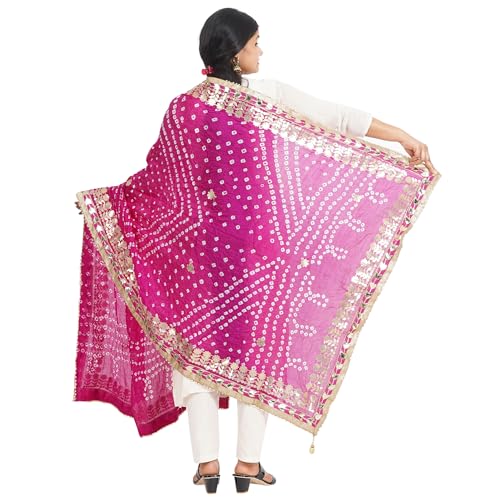 IGH Rajasthani Bandhani Dupatta – Bandhej Print with Gota Patti Border | Festive & Wedding Wear Dupatta Gift (1 Pcs)2