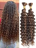 DMKEEP Highlight Top Grade Human Braiding Hair 2 Bundles 100g Human Hair Braiding Hair No Weft Deep Wave Bulk Human Hair for Braiding Hair Extensions P4/30 20 Inch