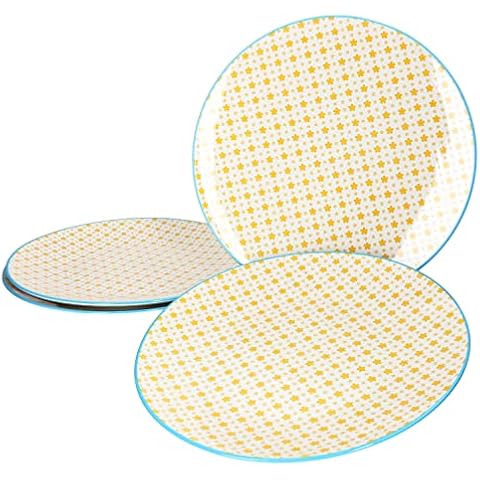 Ritzenhoff & Breker Makina gelb 4er Set Speiseteller I Ø 27 cm I 4 Personen I Essteller, große Platte, Beilagenteller I Retro-Design I Porzellan-Geschirr Cover