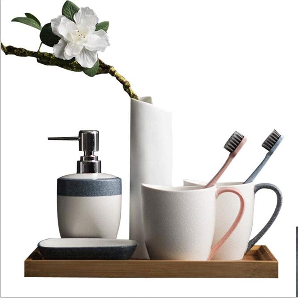 Badezimmer Set 6-teiliges Badezimmer-Accessoires-Set Aus Keramik, Becher, Seifenschale, Tablett, Vase, Seifenspender-Set Dekoration Organizer