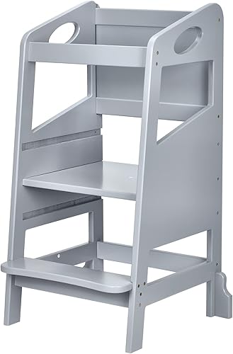 Miniatura 7 de RONIPIC - Taburete de cocina para niños pequeños, torre de pie con riel de seguridad, taburete de cocina de madera para niños, torre ajustable de 3