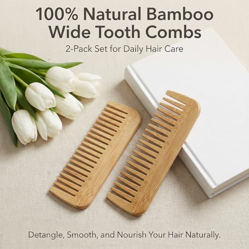 2 Peines de Dientes Anchos de Bambú para Desenredar Cabello miniatura 3