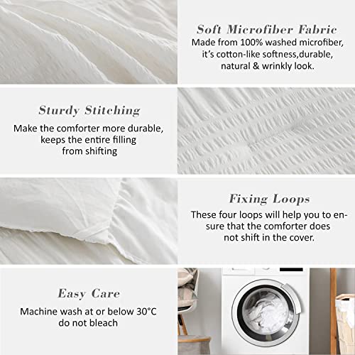 Aleissel Off-White Comforter King Size Seersucker Design With Ruffled Edges, Ultra-Soft White Bedding Set King Size 3 Piece Set, Down Alternative Light-Weight Comforter Set(Off-White,104"X90") #TOP3