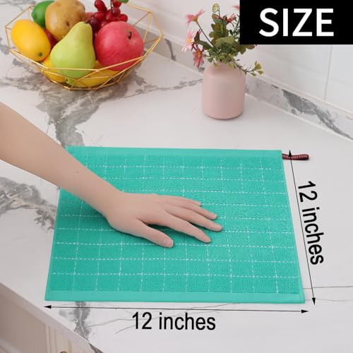 Image of Homaxy 100% Cotton Terry Kitchen Towels, 12 Pack, Turquoise
