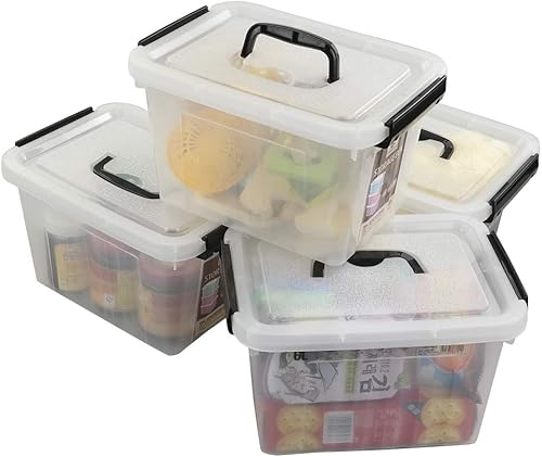 Miniatura 7 de Kekow Caja de almacenamiento transparente de 6 L, caja de plástico con mango negro, paquete de 4