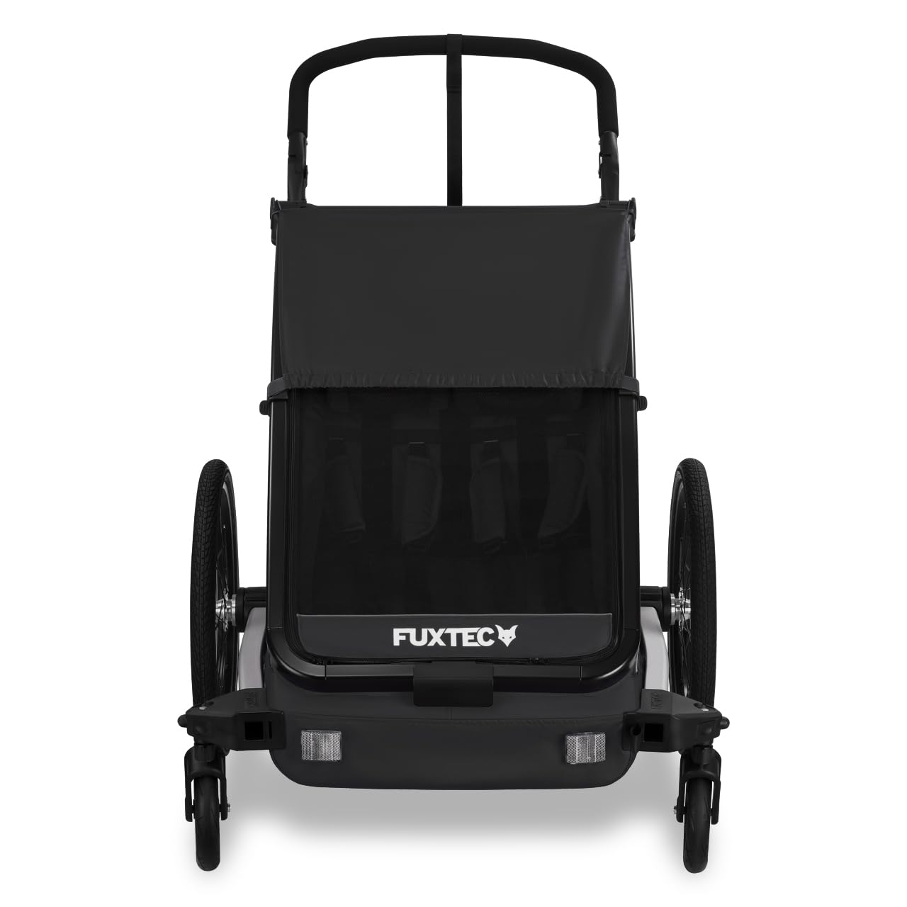 Fuxtec Sport Cruiser 2-en-1 Remorque Vélo, Buggy, Jogger Noir pour 2 Enfants en Aluminium - Pliable avec Protection Pluie et Soleil
